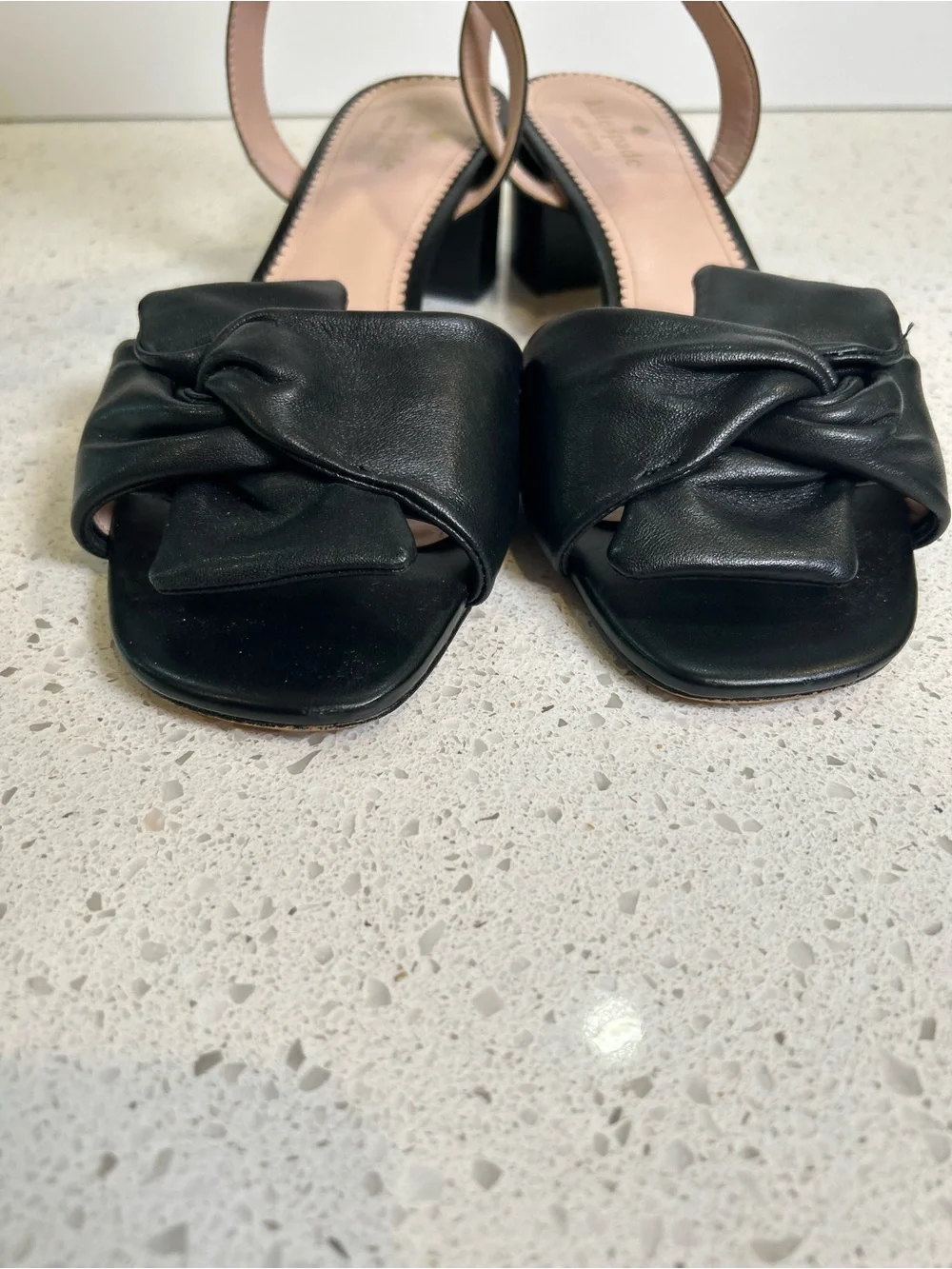 kate spade Black Camille Leather Bow Ankle-Strap Sandals Size 11